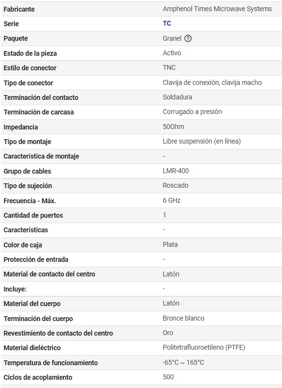 Especificaciones TC-400-TM-X